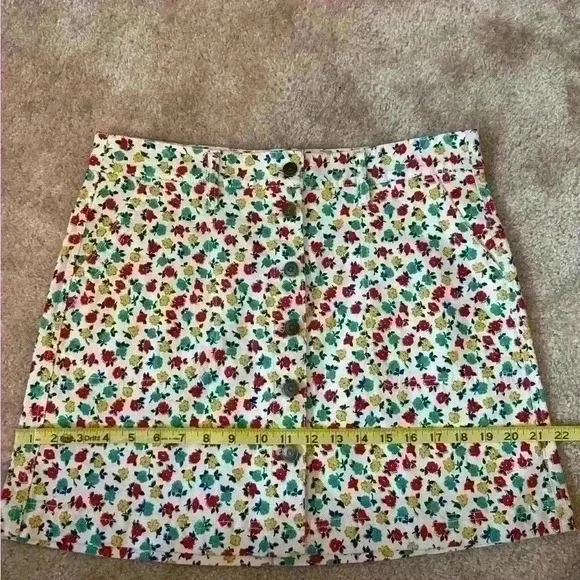 J Crew Mercantile Cotton Denim Style Floral A line Skirt Button Front Skirt 8 - Picture 8 of 10